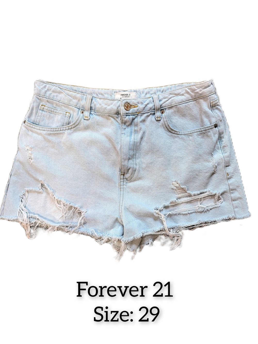 Forever 21 Light Wash Distressed Denim Shorts - Light Blue